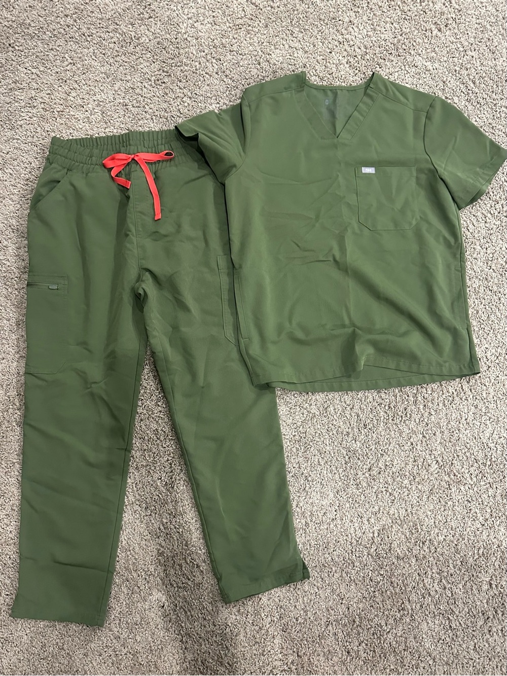 Figs Olive Green Scrub Set with Red Drawstring